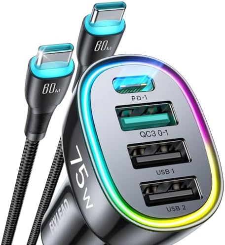 FLYLEAD 75 W USB C Car Charger – 4-Port Fast Charging Adapter for i Phone 16/15/14/13 Series – High-Speed Cigarette Lighter Power Solution in Sleek Red – Unmatched Compatibility and Performance for Effortless Road Charging