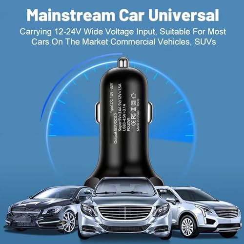 Ultra-Fast 250 W USB-C Car Charger Adapter with Voltage Display – 6-in-1 Multi-Port Solution for i Phone, Samsung Galaxy, Huawei, One Plus, Oppo, and Vivo – Efficient Charging on the Go for Tech-Savvy Drivers