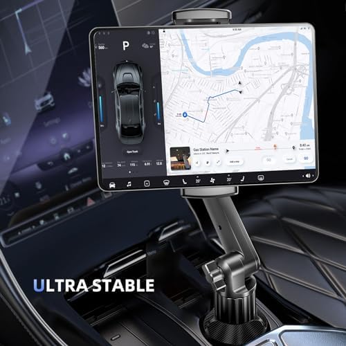 Universal Tablet Holder Mount for Car Cup Holder – 15″ Adjustable Arm with 360° Rotational Flexibility for i Pad Pro, Samsung Galaxy Tab & i Phone – Secure Grip for Enhanced Stability & Hands-Free Convenience on the Go