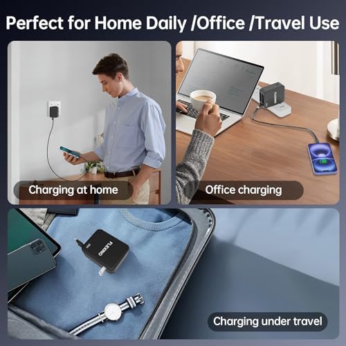 FLEXINO 35 W Ultra-Fast 3-Port Retractable Wall Charger – Essential Charging Hub for i Phone 12/13/14/15/16 Series with Dual 2.6 ft Cords – Compact, Portable, and Safe Power Solution for Home and On-the-Go Use – Experience Hassle-Free Charging Anywhere
