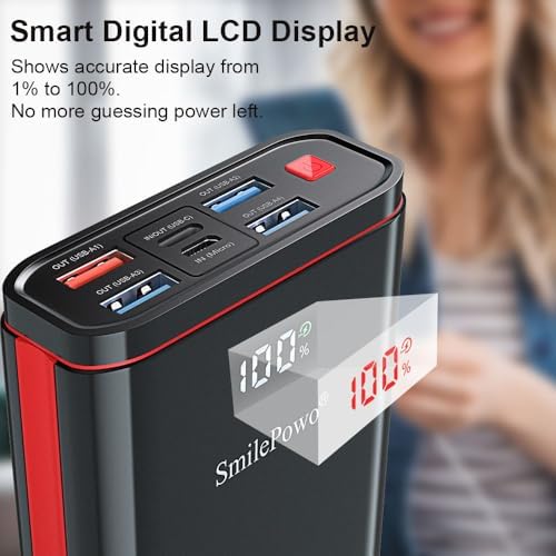 Smile Powo 26800 m Ah Fast Charging Power Bank | PD 22.5 W with LCD Display for i Phone, Samsung Galaxy, Google Pixel | Ultra-Portable Charger for Quick Device Recharge | Enhanced Compatibility for Smartphones & Tablets