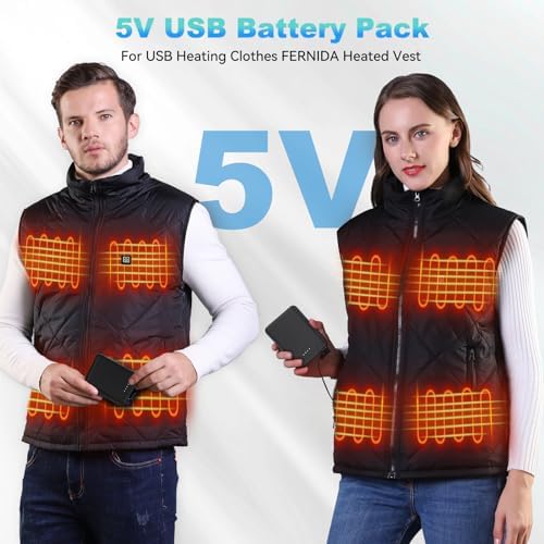 FERNIDA 10,000 m Ah 7.4 V DC Portable Power Bank for Heated Clothing – Dual USB Output Charger for Vests & Pants, Lightweight & Fast Charging for Outdoor Adventures, Reliable Battery Pack for Extended Warmth