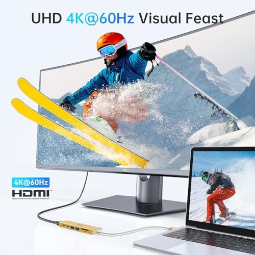 Ultimate 7-in-1 USB C Hub HDMI Adapter for Mac Book Pro & Air – High-Speed 4 K HDMI, Dual USB 3.0, SD/TF Card Reader, and 100 W Power Delivery – Compact and Durable Dongle for Seamless Connectivity with Dell XPS & Lenovo Think Pad