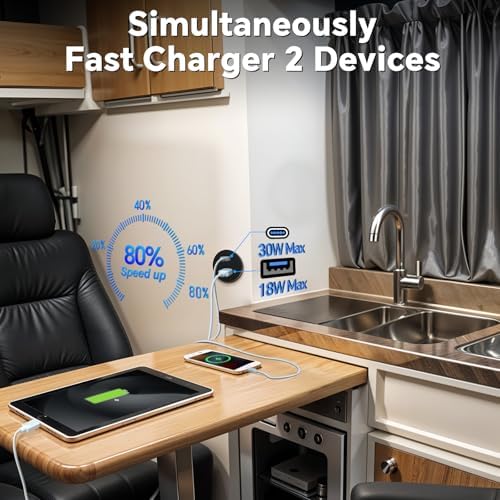 Acegoo High-Efficiency 12 V Dual Port USB Charger Socket – 30 W PD Type-C & 18 W QC3.0 Fast Charging Solution for RVs, Campers, Trucks, and Boats – Sleek Aluminum Design with Recessed Mount for Space-Saving Installation – Ultimate Power Delivery for All Your Devices