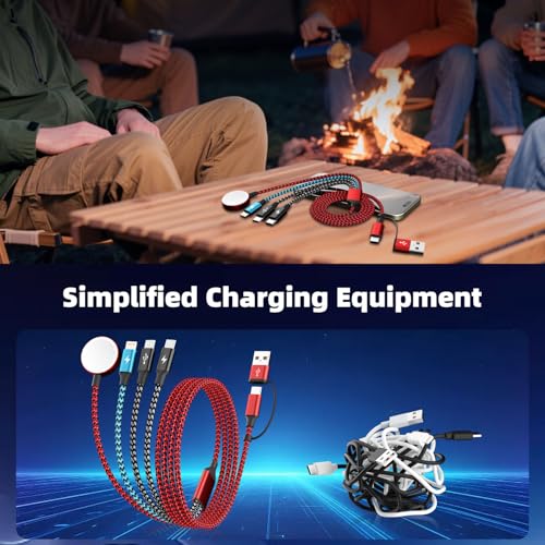 Ultimate 4-in-2 Multi-Device Travel Charging Cable – Dual USB-C & Lightning Connectors for Apple Watch and i Phone – 5 FT Length for Maximum Flexibility – Essential On-the-Go Power Solution – 2 Pack for Seamless Charging Anywhere – Experience Efficient Connectivity and Convenience
