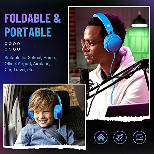 Rockpapa Ultra-Light Foldable Wired Headphones with Integrated Microphone – Premium Stereo Sound for All Ages, Perfect for Travel with Tangle-Free Cord and 3.5 mm Compatibility – Sleek Black/Grey Design for Everyday Listening and Virtual Meetings