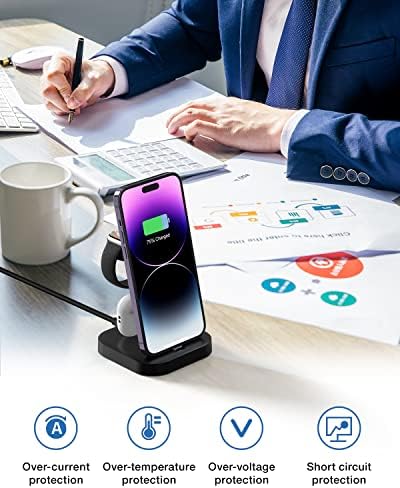 3-in-1 Wireless Charging Station for Apple Devices – Fast Magnetic Charger for i Phone 15/14/13/12/Pro Max/SE/11/XS/XR/8, Apple Watch 9-2, and Air Pods – Streamlined Power Solution for Home and Travel – Sleek, Compact Design for Enhanced Compatibility and Speed
