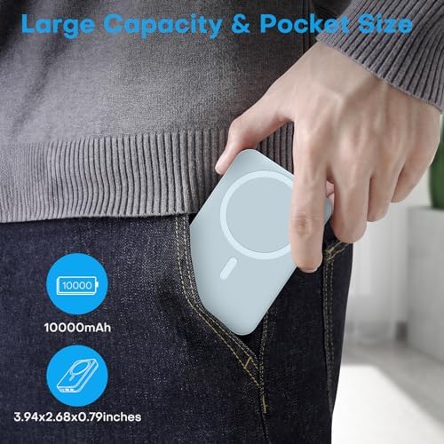 OMOTON 10,000 m Ah Magnetic Power Bank with Foldable Stand – Fast Charging Battery Pack for i Phone 15 and Above, Enhanced LED Display for Real-Time Monitoring, Sleek Gray and White Design for Ultimate Portability and Style
