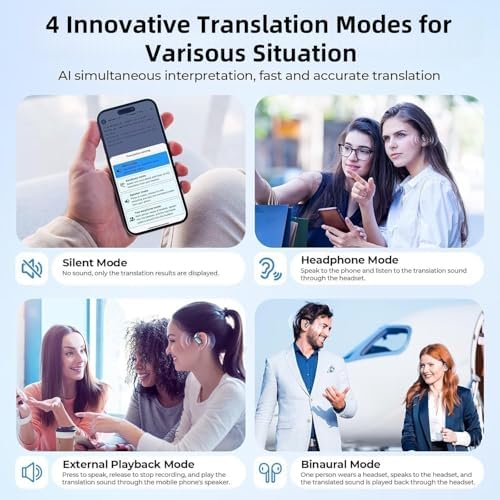AI-Enhanced Translation Earbuds for i Phone & Android – 144-Language Real-Time Communication Device with Bluetooth Connectivity, Noise-Cancellation, and 3-in-1 Functionality for Music, Calls, and Conversations – Ergonomic Design with Portable Charging Case for Effortless Global Engagement