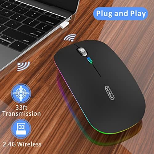 Uiosmuph G12 Slim Rechargeable LED Wireless Silent Mouse – Ultra-Portable USB Optical Computer Accessory with Type C Adapter for Seamless Compatibility and Noise-Free Operation in Blackish Green
