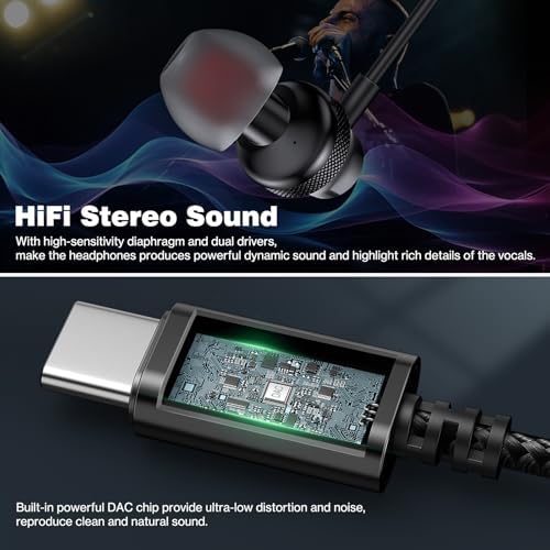 COOYA USB C Wired Earbuds for i Phone 16 Plus & Samsung S25 Ultra – Hi-Fi Stereo In-Ear Headphones with Mic, Lightweight & Durable Design for Crystal-Clear Sound and Enhanced Device Compatibility – Ideal for Travel and Everyday Use