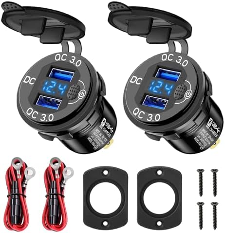 Linkstyle 2 PCS 12 V Dual USB Power Outlet – 18 W Quick Charge 3.0 with LED Voltmeter & ON/OFF Switch for Enhanced Automotive & Marine Charging Efficiency