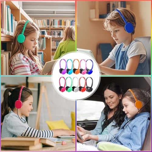 Bulk 20-Pack Adjustable Wired Headphones for Kids – Durable Classroom Earphones with 3.5 mm Jack, Perfect for Schools, Libraries, and Museums – Engaging Mixed Color Design for Enhanced Focus and Learning Engagement