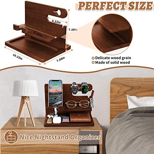 Wood Phone Docking Station – Nightstand Charging Organizer and Cell Phone Stand – Bedside Gift for Men – Enhanced Compatibility and Speed