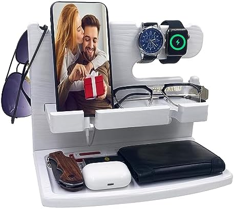 Gifts for Men Women Dad Husband Boyfriend Wood Phone Docking Station Nightstand Organizer for Men Birthday Gifts (Dark Brown) – Enhanced Compatibility and Speed