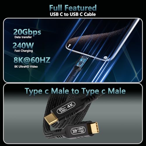 Ultra-Fast USB C Cable 3.2 Gen 2 – 16.5 ft Type C to Type C, 20 Gbps Data Transfer, 100 W PD Fast Charging, 4 K@60 Hz Video Output for Monitors – Versatile Connectivity for Laptops, Smartphones, and More