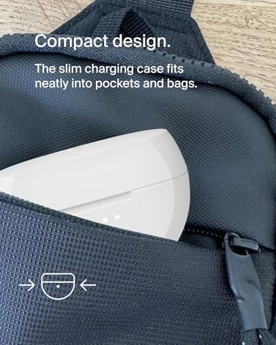 Belkin Sound Form Rhythm True Wireless Earbuds – Superior Sound Quality with 28-Hour Playtime, IPX5 Water-Resistant Design, and Integrated Microphone for Effortless Calls – Fast USB-C Charging for i Phone, i Pad, Galaxy, Pixel & More – Ideal for Active Lifestyles in Sleek White Finish