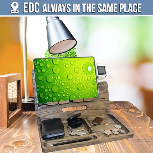 BarvA Two Phone Docking Station | Foldable Night Stand Desk Organizer | Rustic Nightstand Organizer | Tablet Smart Watch Earbuds Charging Station | Dresser Phone Stand | Bed Room Decor Gifts for Men – Enhanced Compatibility and Speed