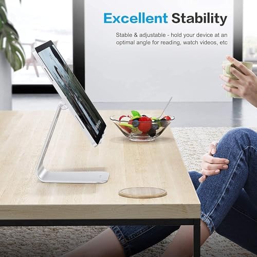 OMOTON Versatile Adjustable Tablet Stand for Desk – Enhanced Stability with Extended Arms for i Pad Pro/Air/Mini & Larger Smartphones – Stylish Purple Holder for Optimal Viewing Comfort and Clutter-Free Workspace