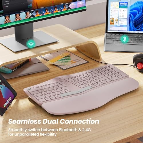 Nulea RT05 B Bluetooth Ergonomic Split Keyboard – Rechargeable Wireless USB-C Design with Cushioned Wrist Rest for Ultimate Comfort, Compatible with Windows & Mac (F-Yellow) – Enhance Your Typing Experience and Boost Productivity