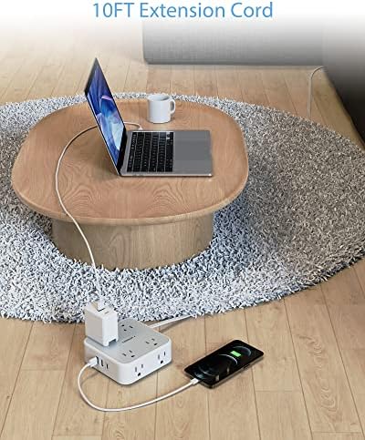 TESSAN Power Strip Tower Surge Protector: 8 AC Outlets & 3 USB Ports (1 USB-C) with 900 Joules Protection, 5 FT Flat Plug Extension Cord – Ultimate Desk Charging Station for Home Office and Dorm Room Efficiency
