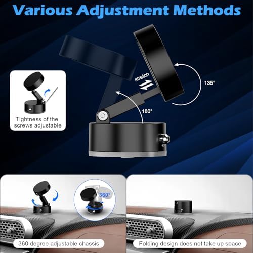 imluckies Magnetic Car Phone Holder for Magsafe iPhone, Seamless Vacuum Suction Cup Phone Mount, 360° Rotatable & Retractable Foldable Car Accessory, Easy to Install/Remove, White – Enhanced Compatibility and Speed