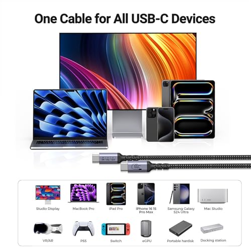 10 FT USB C 3.1 Gen 2 Cable – 2 Pack for High Speed 10 Gbps Data Transfer & 100 W Fast Charging, 4 K 60 Hz Video Output Compatible with Mac Book Pro, Galaxy S21, Thunderbolt 3 – Ultimate Connectivity Solution for Power Users