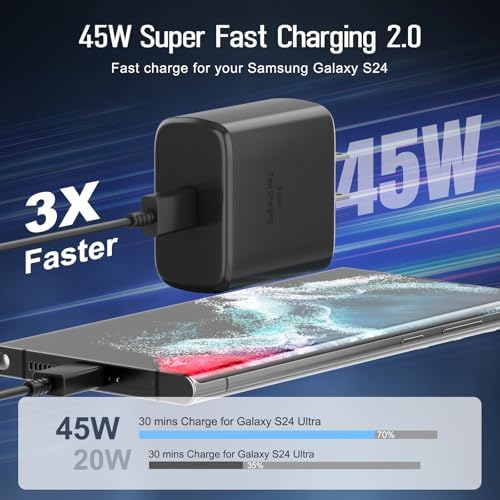 Ultra-Fast 45 W Type C Charger with 10 ft USB-C Cable – Dual Pack for Samsung Galaxy S25/S24/S23/Note 20 – Rapid Charging, Enhanced Safety, and Optimal Compatibility for Seamless Power Solutions