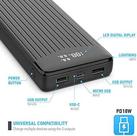 Amcrest 26,800 m Ah USB C Power Bank – High-Capacity Portable Charger with 22 W PD 3.0 Fast Charging, Dual USB Outputs & LED Display for Seamless Compatibility with Android & i OS Devices – Ideal for Travel & Daily Use