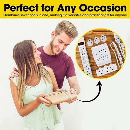 Comprehensive 7-Piece Multi-Outlet Power Management Kit – Versatile 6 Outlet Power Strip, Dual Outlet Extenders, 5 Ft Indoor Extension Cord & 3 Prong Adapters for Enhanced Compatibility – Essential Home & Office Surge Protection Solution in Sleek White Design
