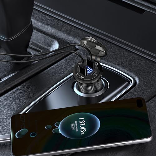 High-Performance 4-Port 12 V USB Car Charger with Dual PD & QC Technology – 78 W Aluminum Multi-Port Charger with Integrated Voltmeter for Marine, Motorcycle & Vehicle Charging – Ultimate Fast Charging Solution for Multiple Devices