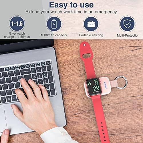 i.VALUX Compact Wireless Charger for Apple Watch – Keychain-Friendly 1000 m Ah Power Bank, Fast Magnetic Charging for Series 10/9/8/Ultra/7/6/5/4/3/2/SE – Perfect Travel Companion & Birthday Gift for Her – Sleek White Design