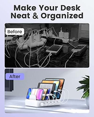 Ultimate 50 W Multi-Device Charging Station with 6 USB Ports & Cables – Space Gray Fast Charging Dock for i Phone, i Pad, Kindle, and More | Efficient Power Hub for Home, Office & Travel – Compact Design with Safety Features
