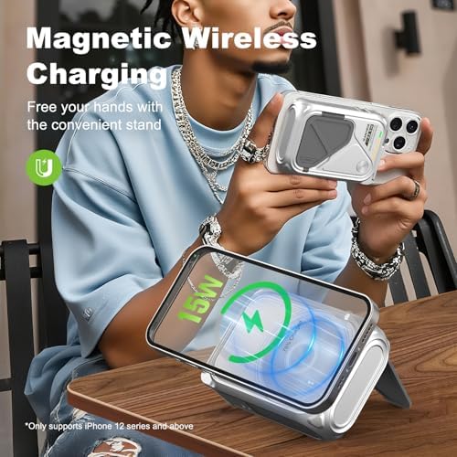Compact Magnetic Power Bank – P05 Portable Charger with 10000 m Ah Capacity for Fast Wireless Charging, Built-in Cable & Foldable Plug – Perfect Travel Companion for i Phone, Samsung & Android Devices