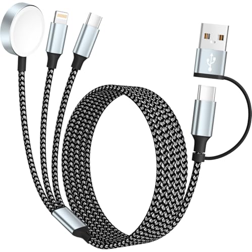 Versatile 3-in-2 Travel Charging Cable for Apple Watch, i Phone 16/15/14 & Android Devices – 5 FT Multi-Device USB-C Charger for Rapid Power & Seamless Compatibility – Your Essential Travel Companion for Effortless Connectivity and Efficient Charging Solutions