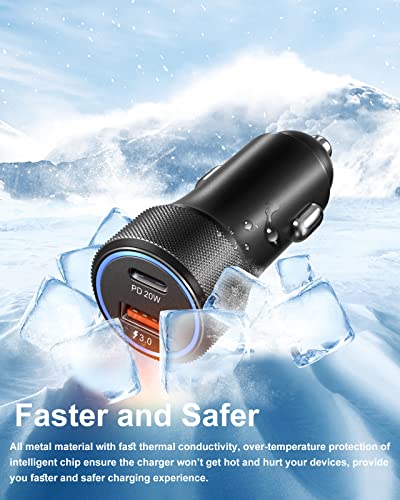 Dual USB-C Fast Car Charger 36 W 2-Pack with PD3.0 & QC3.0 – Includes 6 FT C-C Cables for Galaxy S24/S23/S22/S21, Pixel 6 & i Phone 11 Pro Max to 16 – Ultimate Compatibility & Speed for On-the-Go Charging Solutions