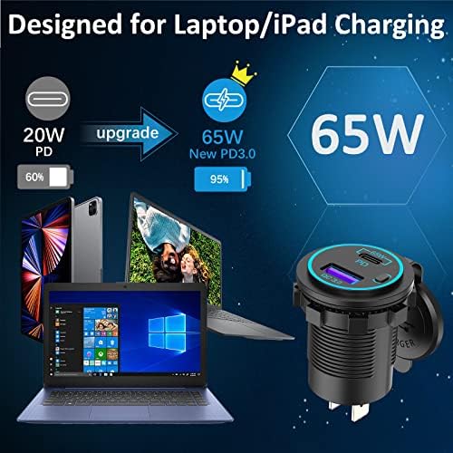 High-Performance 83 W 12 V USB Outlet Qidoe: 65 W USB-C Fast Charging Car Charger with Quick Charge 3.0, Waterproof Power Socket for Boats, Trucks, RVs, and Marine Use – Ultimate Portability and Efficiency for All Your Devices