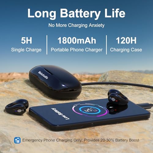 Melo Audio Bluetooth 5.3 Open Clip Earbuds – Ultimate 120-Hour Wireless Playtime with LED Charging Case – Lightweight Sport Headphones for Running and Fitness – Superior Sound Quality with Enhanced Environmental Awareness for Active Lifestyles