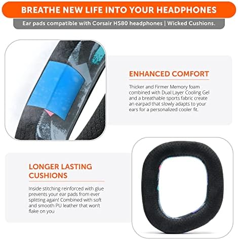 Ultimate Comfort Cooling Gel Earpads for Corsair HS80 Headsets – Wicked Cushions 90’s Black Replacement Ear Cushions for Enhanced Sound Isolation and Long-Lasting Gaming Performance – Perfect for Extended Play and Immersive Audio Experience