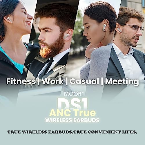 MOOR Premium Bluetooth 5.2 Wireless Earbuds with Advanced Hybrid Noise Cancellation – 30 Hours Playtime & Deep Bass for Immersive Sound – IPX5 Waterproof Design Ideal for Sports and Work – Ultra-Lightweight Comfort with Built-in Microphone for Crystal-Clear Calls – Switch Between ANC and Transparency Modes for Ultimate Audio Control