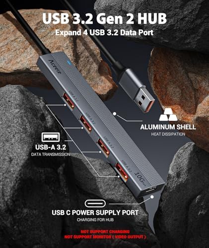 Revolutionize Your Connectivity with the Aceele 10 Gbps USB C Hub Splitter – Ultimate 4-Port Adapter Featuring Dual USB-A 3.2 & USB-C 3.2 for Mac Book Pro, i Mac, i Pad – High-Efficiency 100 W Power Delivery Charging – Seamless Device Integration for Swift File Transfers and Enhanced Productivity