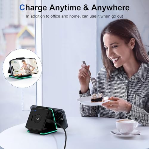 Ultimate 3-in-1 Magnetic Wireless Charging Station for i Phone, Air Pods, and Apple Watch – Foldable Travel Dock with Fast Charging for i Phone 15/14/13/12 Pro/Max/Mini/Plus, Air Pods Pro/3/2, and All Watch Series – Compact, Efficient, and Stylish Power Solution for On-the-Go Users