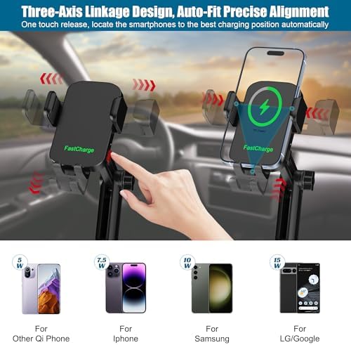 Wireless Car Charger Phone Mount Cup Holder, 3 in 1 15W Fast Charging Auto Clamping Cup Holder Expander for Car, Phone Holders for Your Car CupHolder Wireless Charger Compatible for All Smartphones – Enhanced Compatibility and Speed