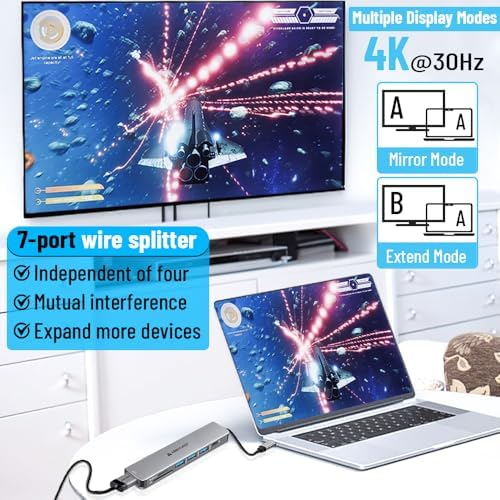 Maximize Your Device’s Potential with the 7-in-1 USB C to HDMI Dongle | Ultimate Multi-Port Hub for Type C Devices Featuring Stunning 4 K HDMI Output, Fast USB 3.0 Data Transfer, SD/TF Card Reader, and 100 W Power Delivery for Unmatched Connectivity and Charging Efficiency