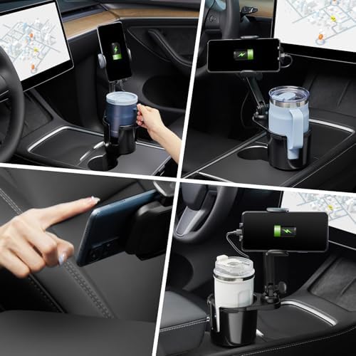 Ultimate 15 W Fast Charging Cup Holder Phone Mount with Auto-Clamping Technology – Adjustable Base for All Smartphones, 360° Rotation for Optimal Viewing, Complete with Car Adapter for Enhanced Portability and Connectivity