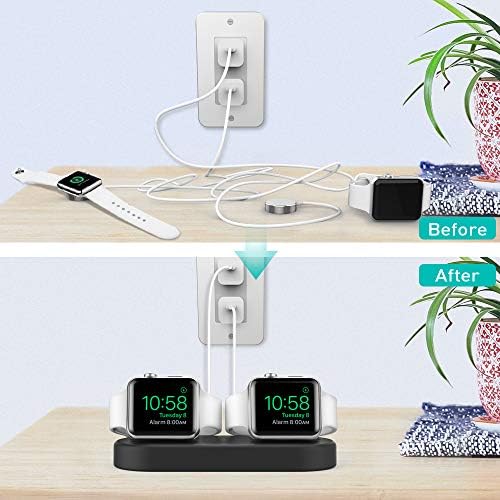 Delidigi Premium Dual Charger Stand for Apple Watch: Fast, Stylish, and Compatible with All Series (Ultra 2, SE, 1-10) – High-Quality Silicone Dock for Simultaneous Charging of Two Smartwatches, Perfect for Home or Travel Use