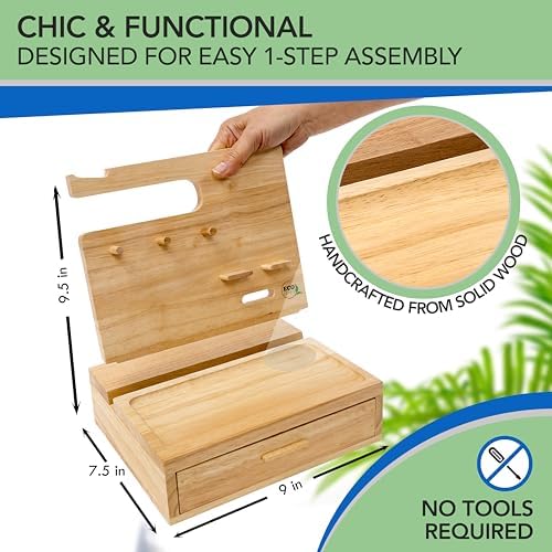 Nightstand Organizer- Rustic Bedside Organizer with Drawer for Cellphone, Watches, Headphone, Sunglasses, & Accessories- Makes an Ideal Gift for Dad or Son – Enhanced Compatibility and Speed