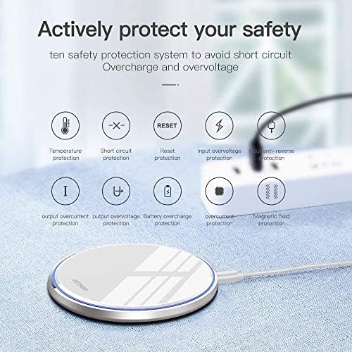 FDGAO Ultra-Compact 20 W Max Fast Wireless Charger – Effortless Qi Charging Pad for i Phone 16/15/14/13/12/SE/11/XS Max/XR, Samsung Galaxy S25/S24/Note, Air Pods, Pixel & LG G8 – Streamlined Charging Solution with Advanced Safety Features for Home or Office Use