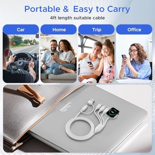 Universal 4-in-2 Multi Charging Cable for Apple Watch and USB-C Devices – Fast Charging, 4 ft Length, Dual Lightning & USB-C Connectors for i Phone 16, 15, 14, 13, and Galaxy S23/S22 – Perfect Travel Companion for Effortless Power Delivery and Enhanced Compatibility