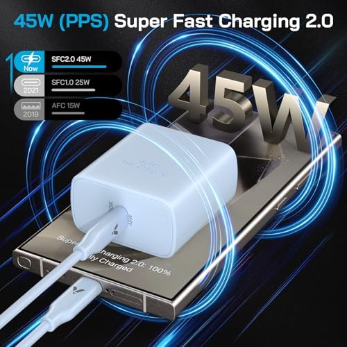45 W Ultra-Fast USB-C Charger & 12 FT Cable for Samsung Galaxy Devices – Premium Charging Block for S25, S24, S23, and Tab S9/S8 Ultra – Enhanced Speed, Safety, and Portability for Ultimate Device Efficiency